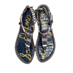 Sam Edelman Womens Gigi Sandal Slingback Red Blue Denim Nautical Flat Size 7.5